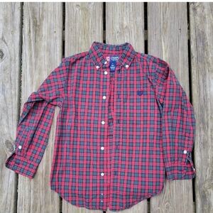 Chaps Collared Button Down Shirt Red Green Plaid Boys Size 7